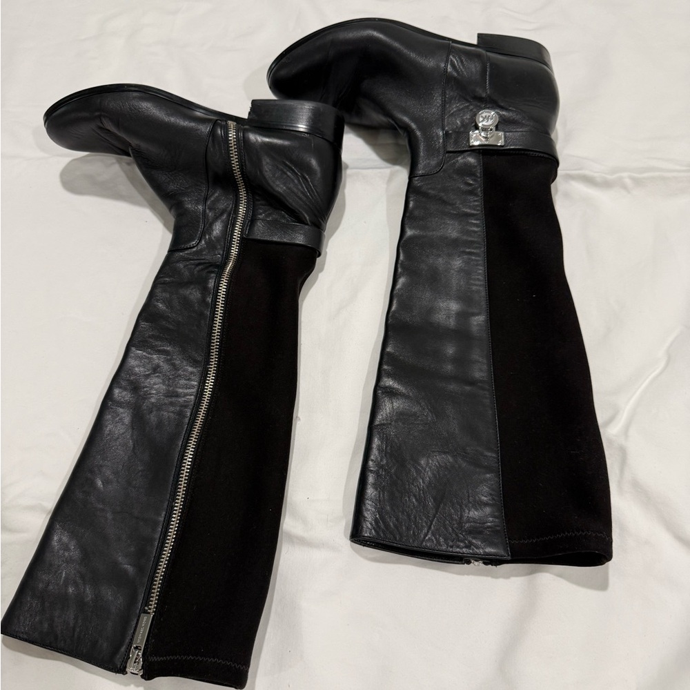 Michael Kors Black Leather and Suede Moto Boots